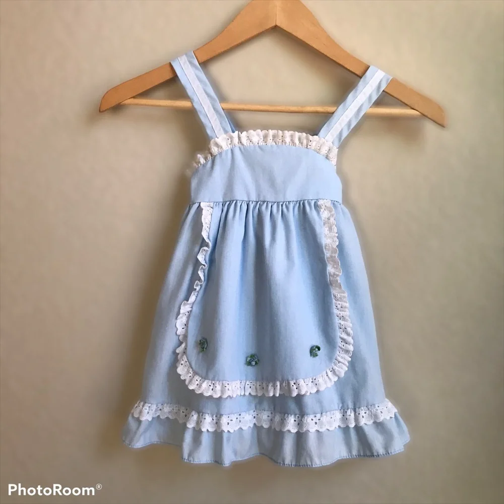 Vintage Evy of California Blue Apron Lace Dress